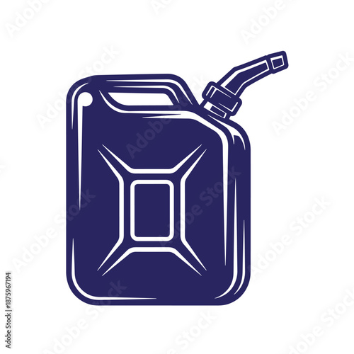 blue gas can with spout and handle for fuel storage and transportation purposes