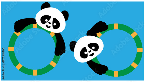 浮き輪につかまるパンダのかわいい夏イラスト