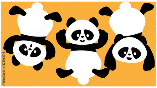 いろいろな向きのパンダが並んだかわいいイラスト背景