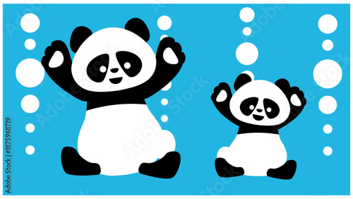 大小2匹のパンダが並ぶかわいいイラスト