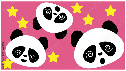目が回っているパンダのかわいいイラスト背景