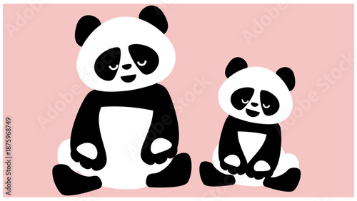 並んで座る親子パンダのかわいいイラスト