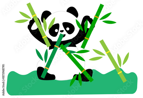 竹を振って応援するパンダのかわいいイラスト