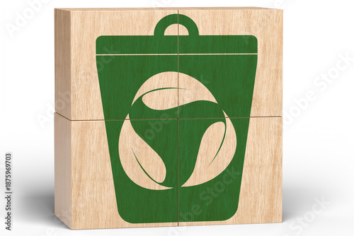 Green Recycling Bin with Symbol on Transparent Background