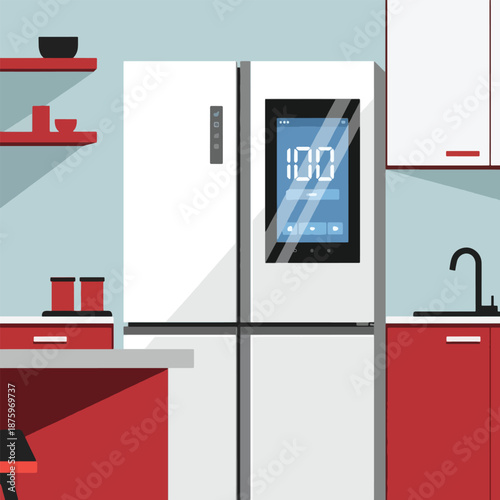 Modern smart refrigerator in kitchen.