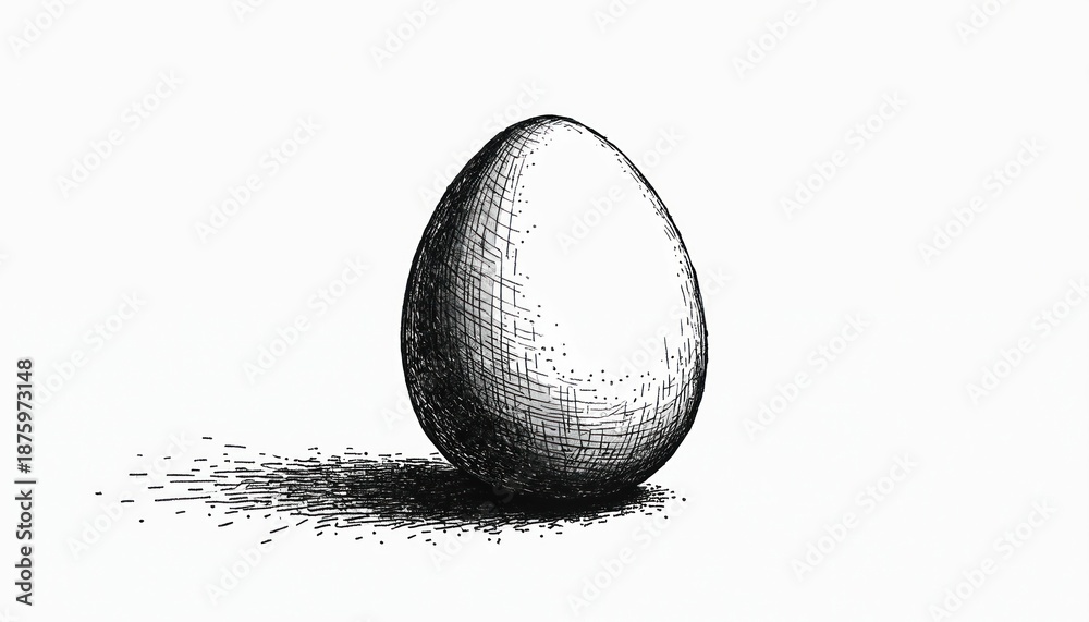 custom made wallpaper toronto digitalSingle oval egg drawn with ink hatching technique casting shadow on white background. Simple clean art illustration perfect for food or Easter themes. Useful for educational or culinary content.