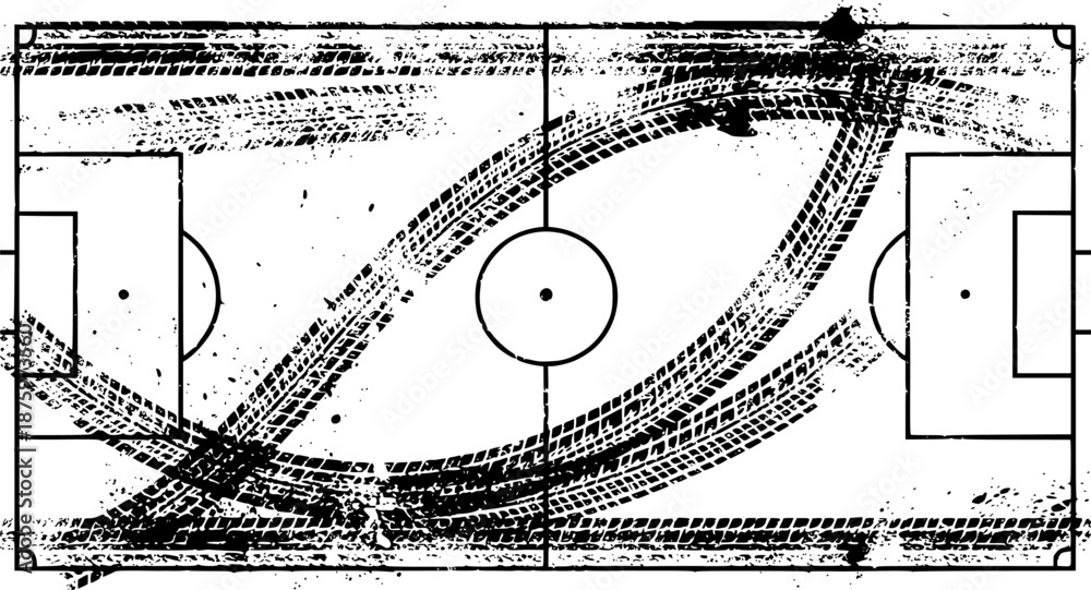 Obraz premium Street Football Tire Track Pitch Lines Grunge Vector