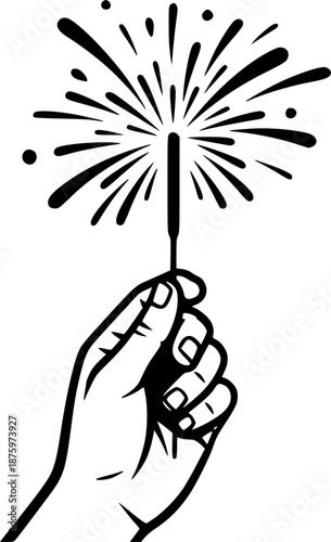 Hand Holding Sparkler Firework Vector Illustration New Year Celebration
