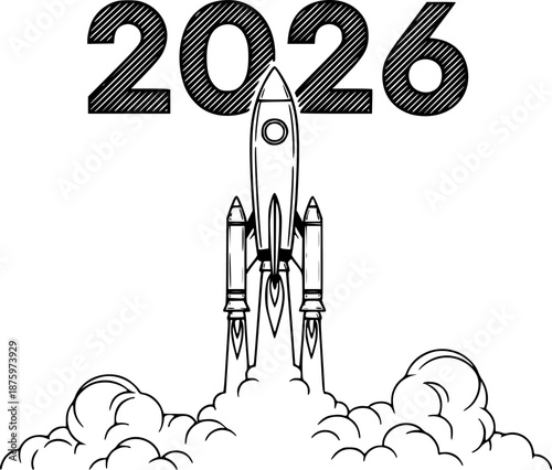 Rocket Ship Launching Upwards Vector Illustration Start Up Concept
