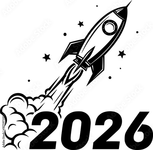 Rocket Ship Launching Upwards Vector Illustration Start Up Concept
