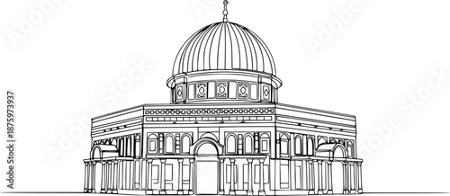 Continuous One Line Drawing of Dome of the Rock Vector Illustration
