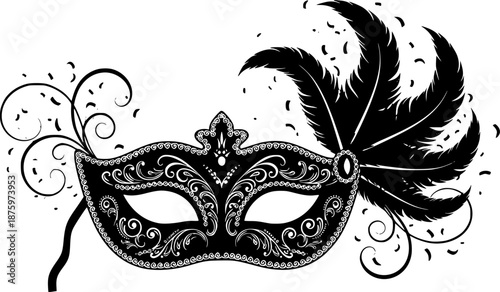 Venetian Masquerade Mask Silhouette Vector Illustration New Year Party
