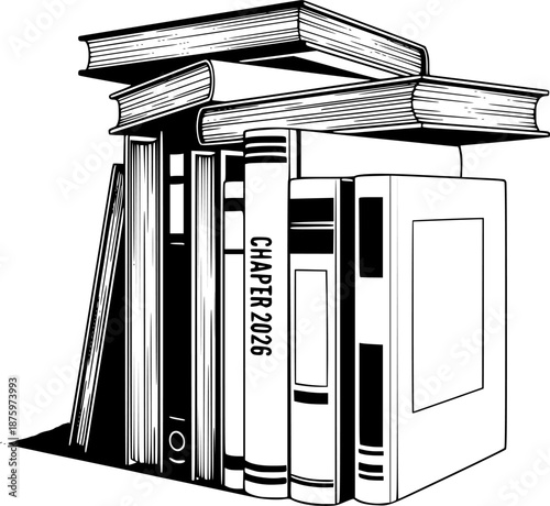 Stack of Books Chapter 2026 Vector Illustration Story Concept
