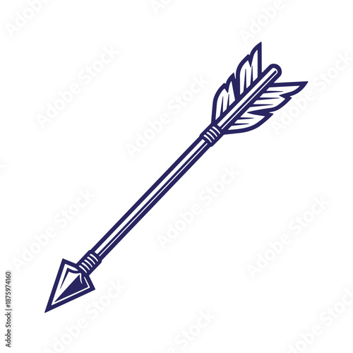 simple illustration of a single arrow with pointed tip and feathers isolated on transparent background