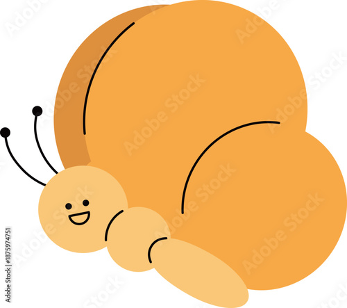 Cute yellow butterfly looking to the right. Simple insect mascot vector illustration.