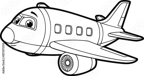 A cartoon airplane with a smiling face and large eyes flying in the sky