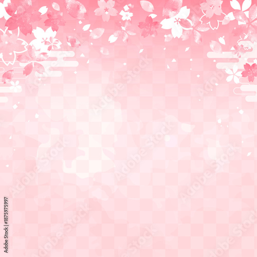 桜の手描き風の和風花びらフレーム_上_正方形