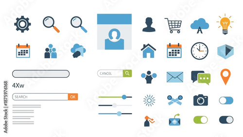 Collection of modern web interface icons for business and technology