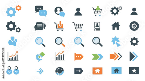 Collection of modern business and technology icons for commercial use