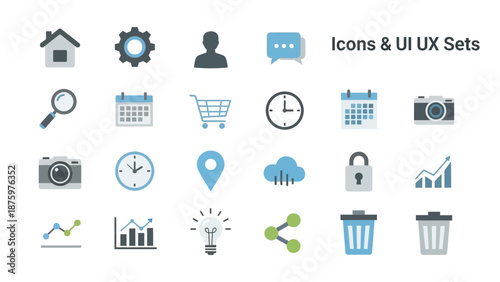 Collection of modern UI and web design icons for digital products