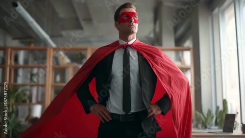 Strong Leader Businessman Wearing Superhero Cape