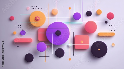 Abstract 3D Geometric Workflow Concept with Colorful Modern Shapes