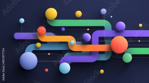 Abstract 3D Geometric Workflow Concept with Colorful Modern Shapes