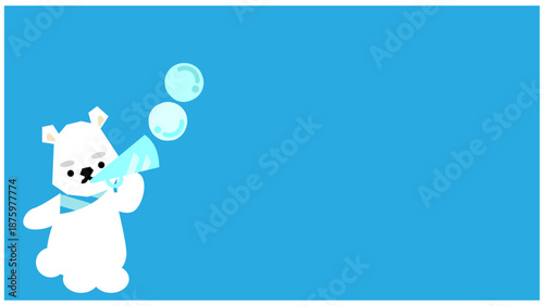 シャボン玉を吹くしろくまのイラスト背景