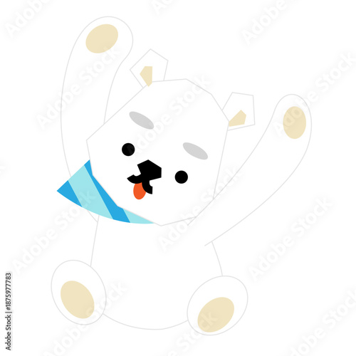 マフラーを巻いてジャンプするシロクマのかわいいキャラクターイラスト