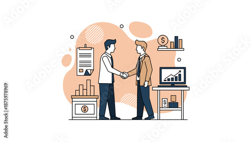 Two Businessmen Shaking Hands After Successful Agreement Illustration.