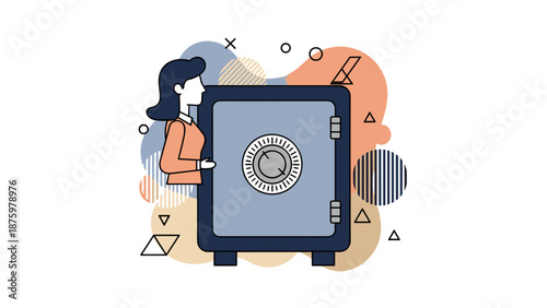 Woman stands near a secure safe protecting valuable assets.