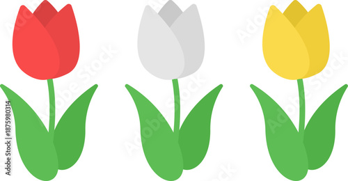 赤白黄色のチューリップの花のアイコンのイラスト