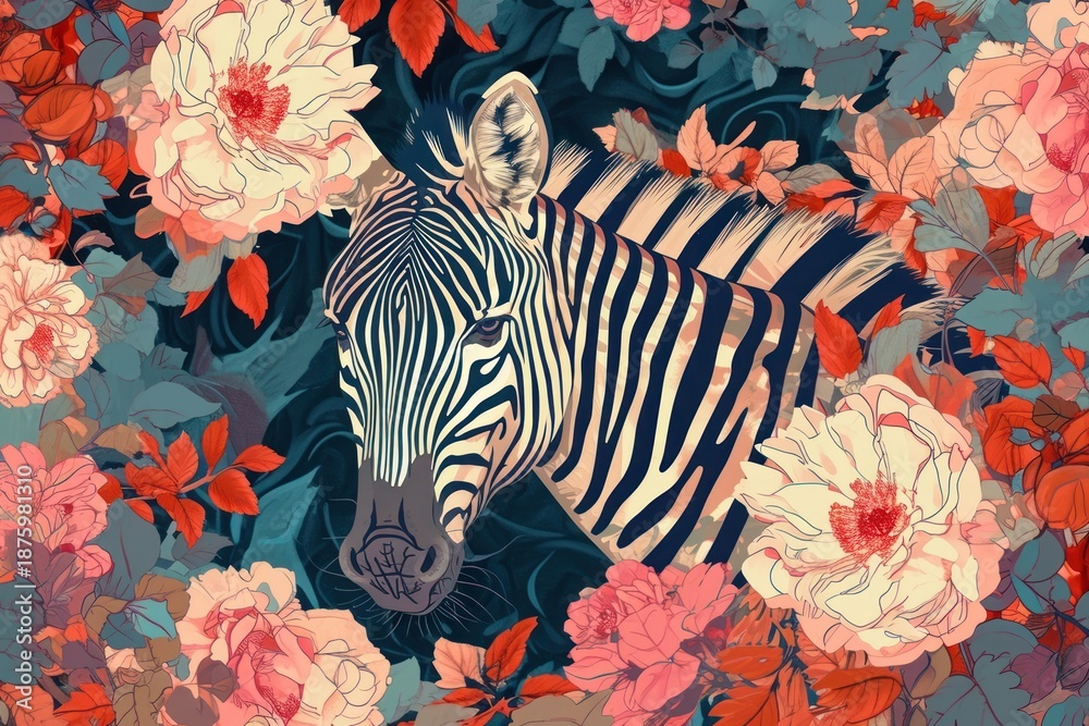 Obraz premium Zebra and flowers zebra art accessories.