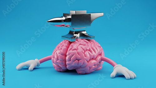 Anvil on Brain Heavy Thinking Mental Burden Stress Overthinking.