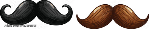 Classic curled moustache set in black and brown colors isolated on white background retro style grooming vector illustration