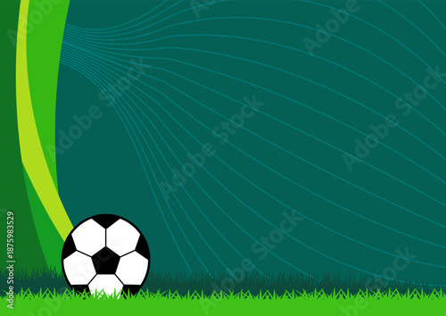 Background for a soccer banner in shades of green with a ball on the grass and space for text
