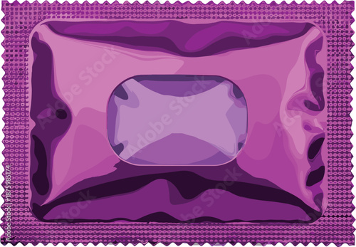 Purple wet wipes packaging mockup with sealed plastic wrapper isolated on white background hygiene product vector illustration