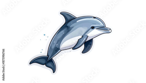 Watercolor Dolphin with Pixel Art Style against a Transparent Backdrop Depicting Oceanic Fauna