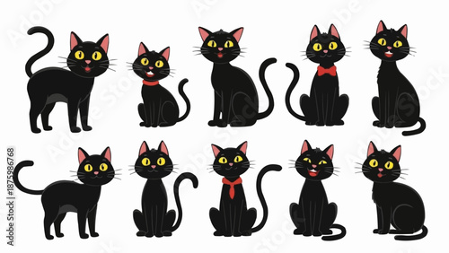 Collection of Cute Black Cats in Various Poses.