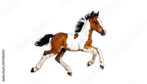 Young Foal Running on Transparent Background with Brown and White Markings