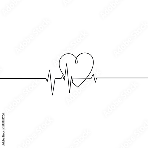 Heartbeat Line Art - Minimalist Heart Shape Waveform Illustration Symbolizing Love and Health