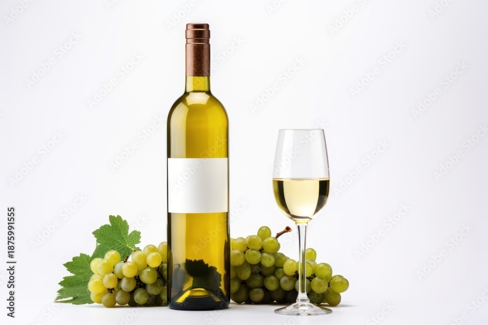 Fototapeta premium White wine bottle glass drink.