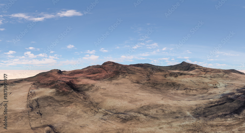 Fototapeta premium Vast Desert Canyon Landscape With Red Rock Layers And Bright Sky, Sunlit Horizon