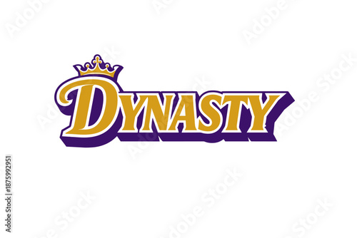 Regal gold script text "Dynasty" with crown and purple shadow