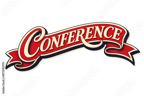 Prestigious conference banner with arched script and ribbon accents