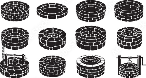 Various Well Structures and Designs in Black and White