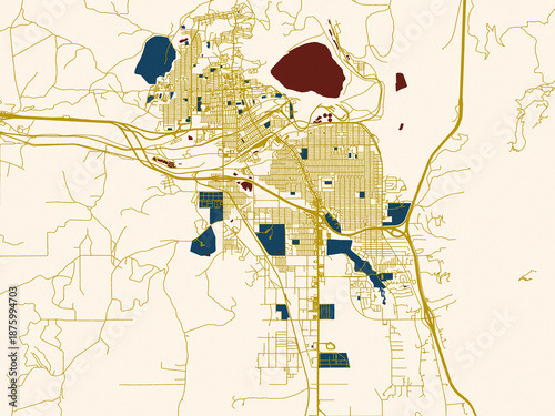 Canvastavla Modern graphic street map of Butte, Montana, with rich red water shapes with ivo