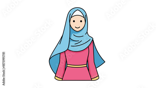 Illustration of a Woman Wearing a Hijab and a Pink Dress, Representing Modesty and Cultural Identity