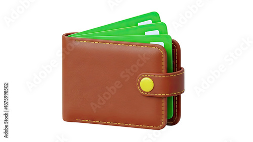 Brown leather bi-fold wallet with green cards