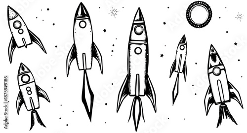 rocket, space, spacecraft, launch, illustration, vector, line, drawing, outline, icon, symbol, spaceship, astronomy, cosmic, universe, galaxy, science, technology, exploration, travel, startup, innova